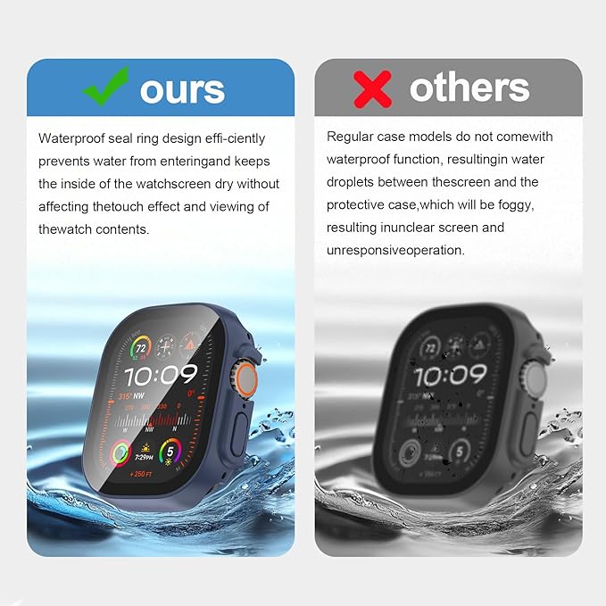 2 in 1 Waterproof Case for Apple Watch Screen Protector Ultra 1/2 Ultra 3(2025) 49mm with Tempered Glass [Overal Protective] Ultra-Thin PC Bumper Cover Compatible iWatch Accessories