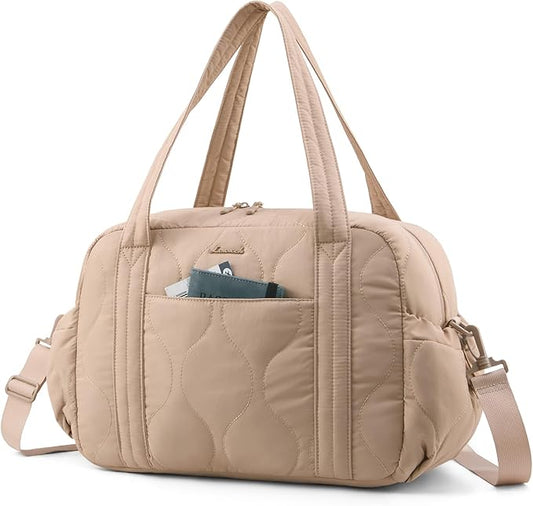 LOVEVOOK Gym Bag for Women, Puffer Travel Duffle Bag with Wet Pocket, Lightweight Carry On Bag Weekender Overnight Bag with Toiletry Bag, Multiple Pockets Hospital Bags for Labor and Delivery, Khaki