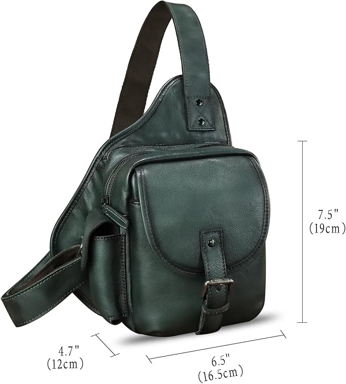 Genuine Leather Sling Bag for Men Women Chest Bags Crossbody Bag Vintage Sling Backpack Purses Hiking Sports Travel (Grey)