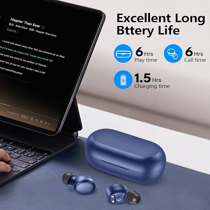 kurdene Wireless Earbuds Bluetooth 5.3 in Ear Buds Light Weight Headphones,Deep Bass Sound,Built in Mics Headset,Clear Calls Earphones for Sports Workout Blue