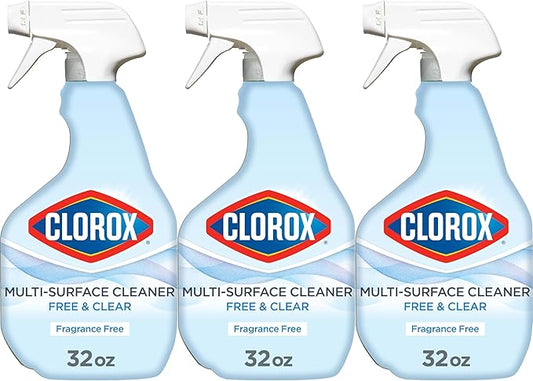 CLOROX Free & Clear Multi Surface Cleaner, Spray Bottle, Fragrance Free, 32 Fluid Ounces, Pack of 3