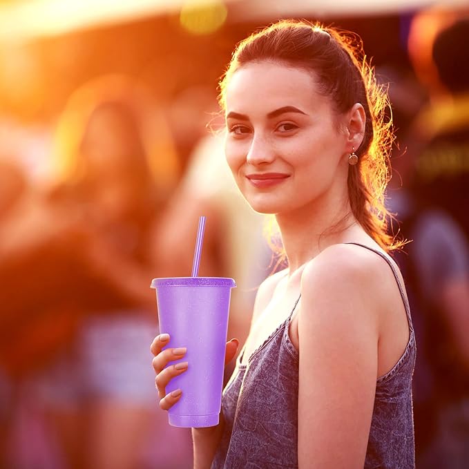 Honeydak 15 Pack Tumbler with Straw and Lid Bulk Glitter Plastic Cups Water Bottle Iced Coffee Travel Mug Reusable Party Favor Cups for Birthdays travel 24-27 oz (Vivid Color)