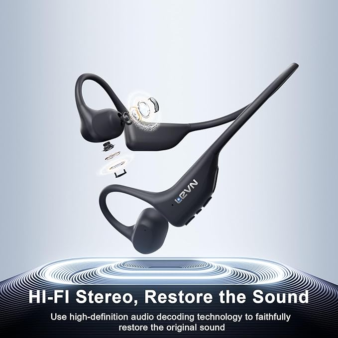 LEVN Open Ear Headphones, Bone Conduction Running Headphones Bluetooth 5.3, 14H Battery Sweatproof & Water-Resistant, Wireless with Built-in Mic for Cycling, Workout, Gift