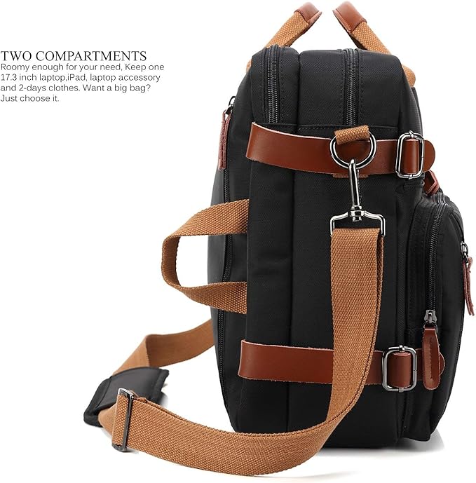Convertible Backpack Messenger Shoulder Bag Laptop Case Handbag Business Briefcase Multi-Functional Travel Rucksack Fits 17.3 Inch Laptop for Men/Women (Black)
