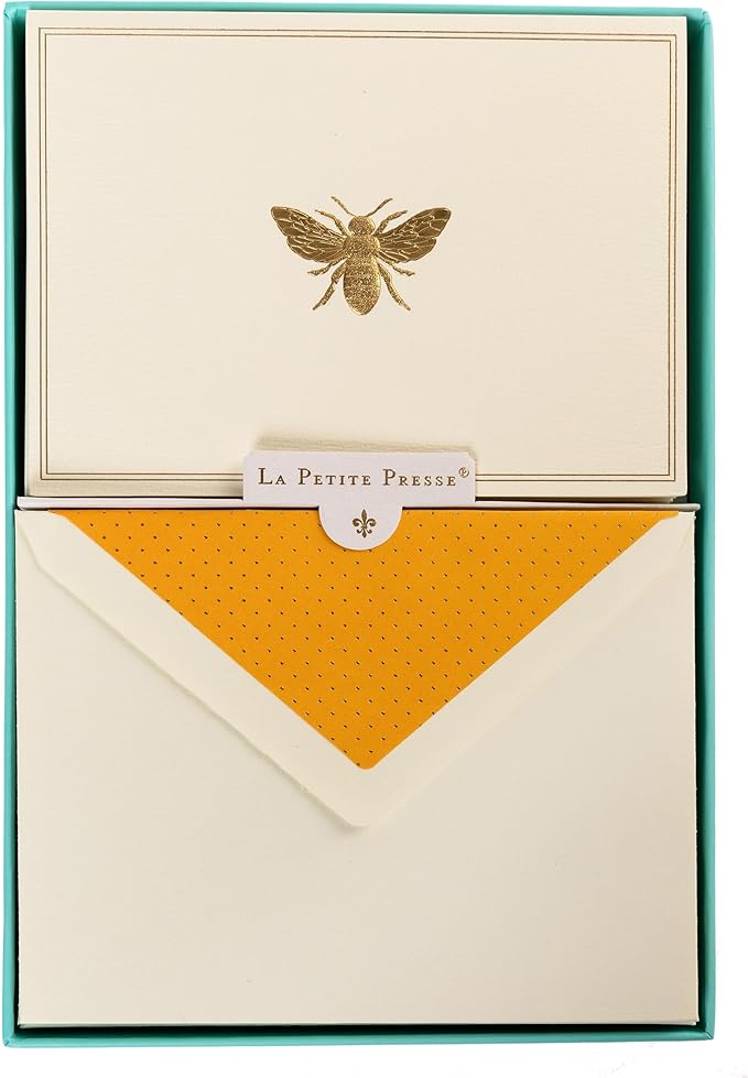 Graphique Bee Designer Cards Luxe Collection, Gold Foil Embossed Stationary Boxed Set, 10 Blank Cards with 11 Envelopes, All Occasion Greetings, 5.25" x 3.8"
