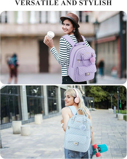 Cute Backpacks for Teen Girls, School Bag Laptop Backpack with Charging Hole for College Students, Elementary Middle School Bookbag, Blue
