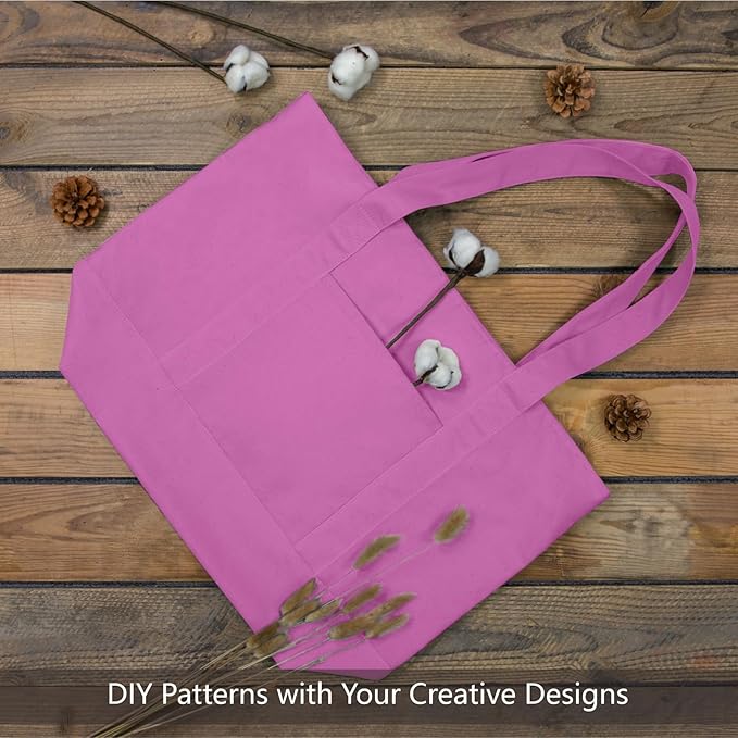 TOPDesign 1-Pack Canvas Tote Bag with an External Pocket, Reusable Grocery Shopping Bag, Top Zipper Closure, Daily Essentials (Light Purple)