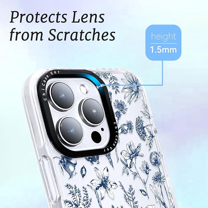 for iPhone 16 Case, Vintage Botanical Pattern with Blue Flowers, Military-Grade Drop Protection, Cute Soft Slim TPU Protective Cover with Camera Lens Protection for Women & Girls