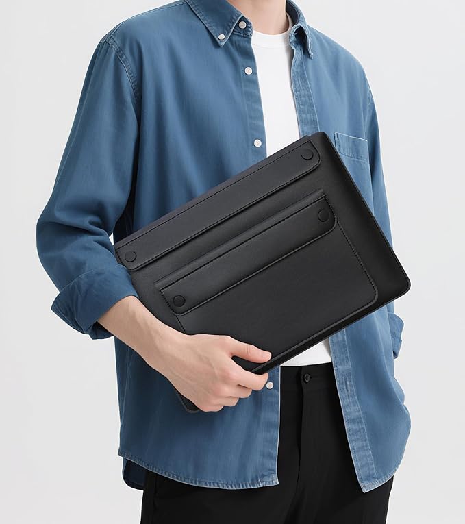 Lacdo 14 Inch Laptop Sleeve Case for HP 14" Laptop, Lenovo Dell ASUS Acer Chromebook 14, HP Stream 14/Ultrabook, Dell Latitude 14, ASUS Vivobook 14, Leather Computer Sleeve with 3 Compartments, Black