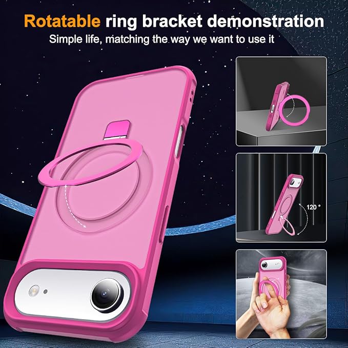 Compatible with iPhone 17 Air Case with Invisible Magnetic O-Ring Stand Military-Grade Translucent Phone Case for iPhone 17 Air 6.5" [Compatible with Mag-Safe][Great Grip Feeling], Rose