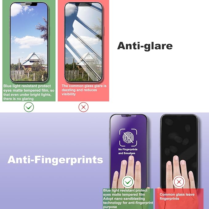 2 Pack Anti Blue Light Matte Screen Protector for iPhone 11 Pro and iPhone xs and iPhone x 5.8-Inch Auto Dust Removal, No Bubbles, Tempered Glass Film, Easy Installation