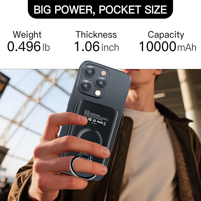 HUOTO 3 in 1 Foldable Magnetic Wireless for iPhone Charging Station,10000mAh Portable Charger Power Bank with Stand for MagSafe Battery Pack for iPhone 16/15/14/13/12 Series,for Apple Watch/Air pods