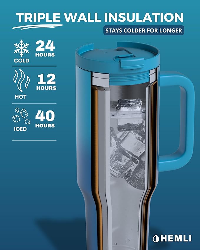 40 Oz Tumbler with Handle and Straw, Insulated Tumbler with Leakproof 2-in-1 Lid and Straw, Reusable and Portable Water and Coffee Stainless Steel Travel Mug, Vacuum Insulated