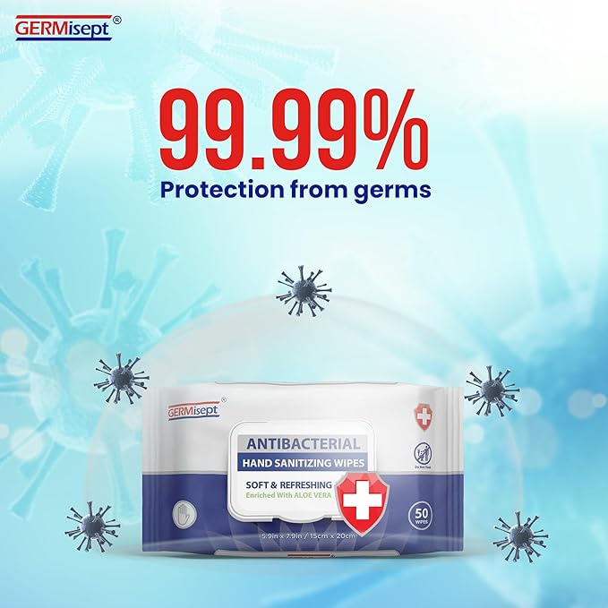 Germisept Antibacterial Hand Sanitizing Wipes Bulk Buy ((50 Count x 3 Pack = 150 Wipes))