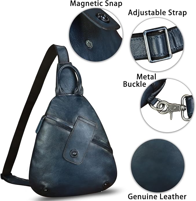 Genuine Leather Sling Bag for Men and Women Classical Real Leather Sling Backpack Purse Crossbody Bag for iPad Pro 11 inch