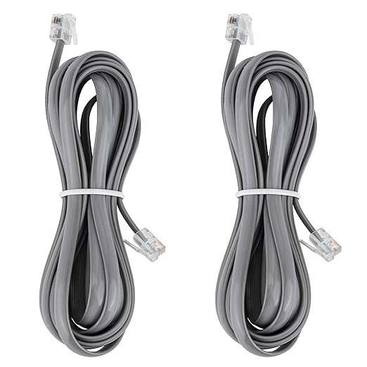 LanSenSu RJ12 Cable Phone Cord RJ12 6P6C Male to Male Straight Wired for Both Data and Voice Use - 2Pack (Silver, 10FT)