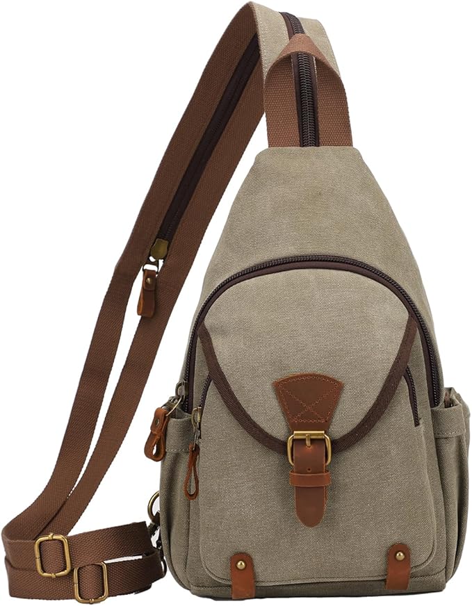 KouLi Buir Canvas Sling bag,Small Crossbody Backpack,Convertible Chest Bag Casual Daypack For Outdoor Cycling Hiking Travel