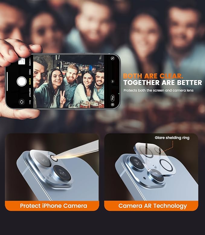 EZ-GLAZ-4 Pack iPhone 15 Plus Privacy Screen Protector(6.7'') With [2 Pcs Camera Lens Protector], Anti-Spy, 9H Hardness, Drop-Resistant, Case Friendly, Anti-Scratch & EZ-To-Install Tempered Glass