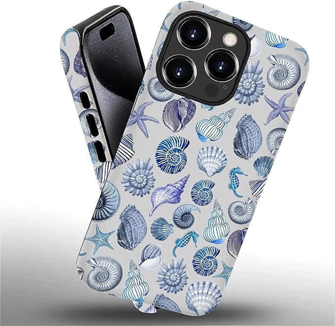 Case for iPhone 16 Pro Max,Summer Beachy Seashell for Woman Men Full Body Protective Cover Shockproof 2 in 1 Silicone + Hard PC Case for iPhone 16 Pro Max