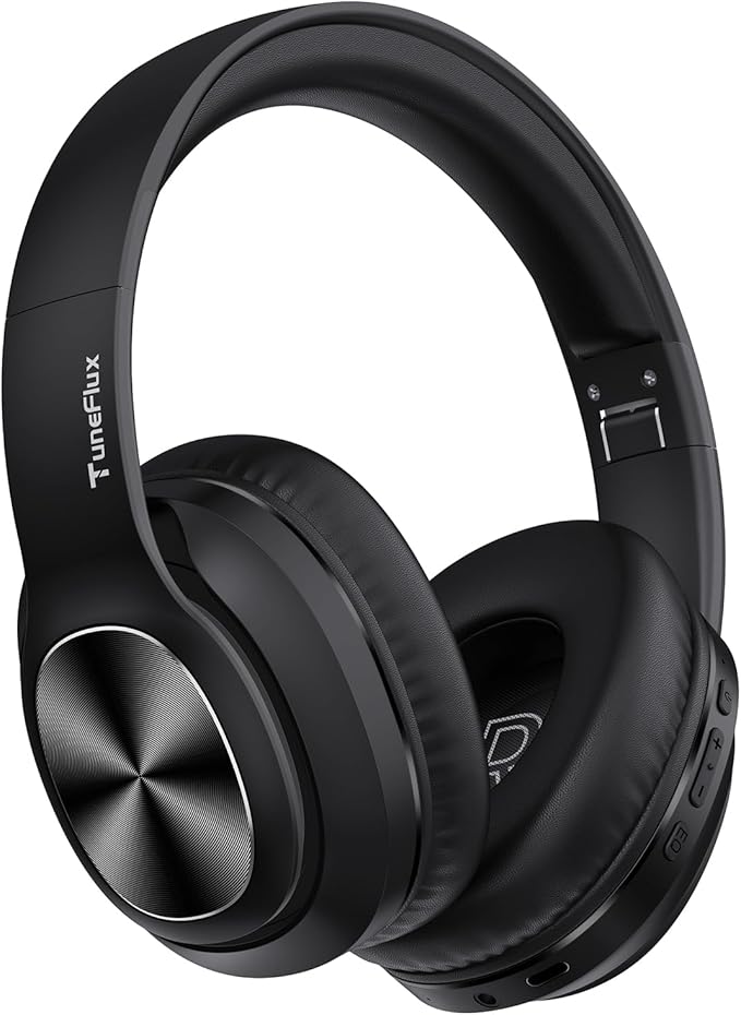 TuneFlux Wireless Bluetooth Headphones Over Ear, 80H Playtime, 3EQ Sound Modes, HiFi Stereo Headphones with Deep Bass Microphone, Foldable Bluetooth 5.3 Headsets for Smartphone/PC/Computer