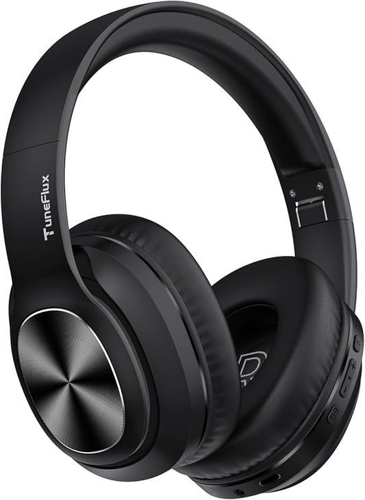 TuneFlux Wireless Bluetooth Headphones Over Ear, 80H Playtime, 3EQ Sound Modes, HiFi Stereo Headphones with Deep Bass Microphone, Foldable Bluetooth 5.3 Headsets for Smartphone/PC/Computer