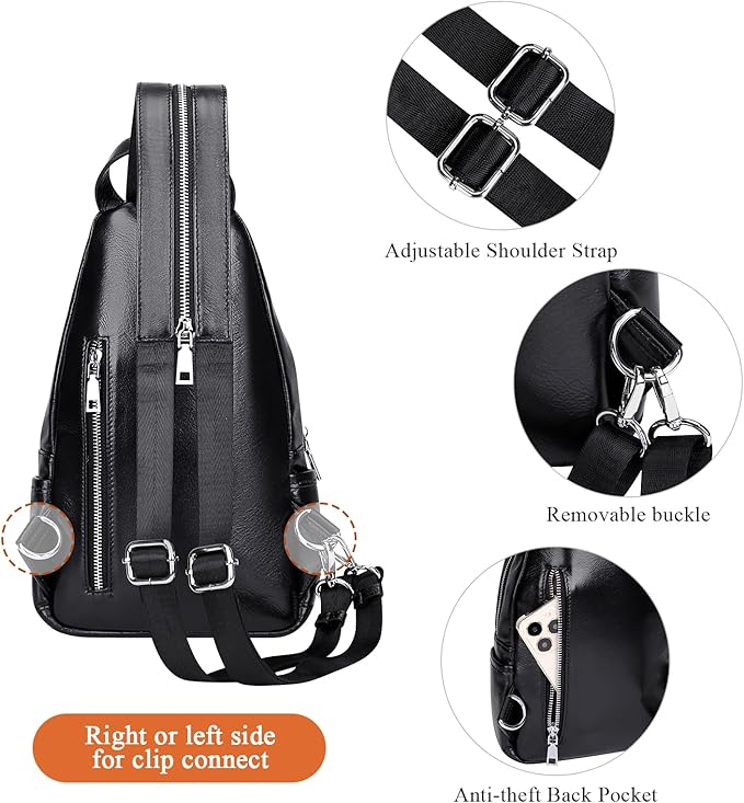 Over Earth Genuine Leather Sling Bag for Women Men Crossbody Backpack Small Chest Bags(O212E Classic Black)