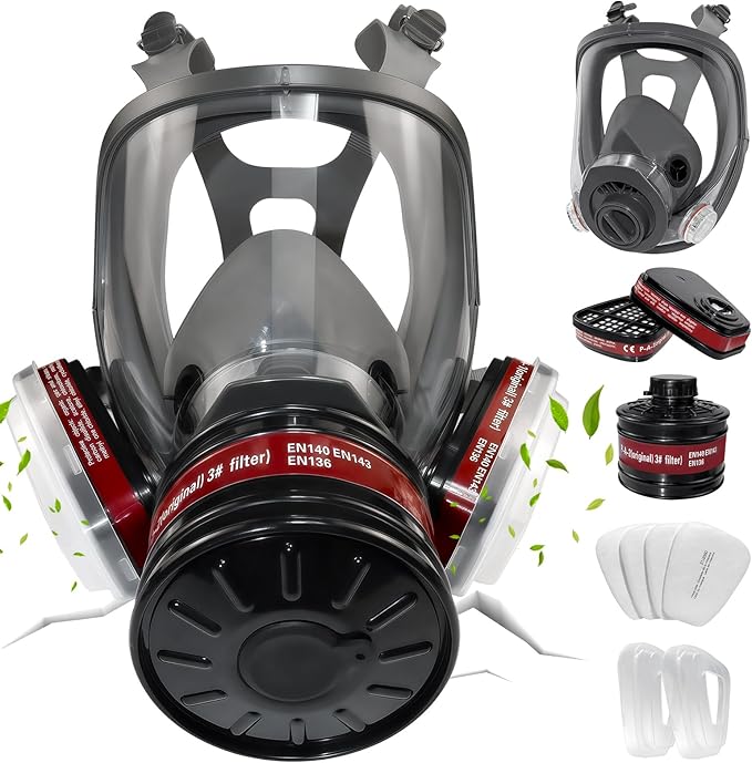 Full Face Respirator Mask - Gas Mask with Filter Cartridges for Painting, Sanding, Asbestos, Fume, Resin and Dust