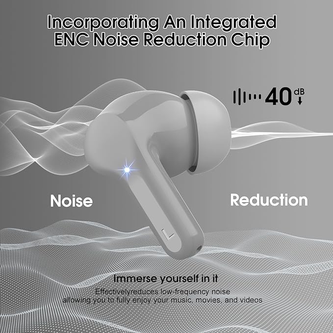 Wireless Earbuds, Bluetooth 5.4 Headphones HiFi Stereo, Bluetooth Earbuds with ENC Noise Cancelling Mic, IP7 Waterproof in Ear Earphones, 48H, LED Display Ear Buds for Pad Workout Sports, Grey