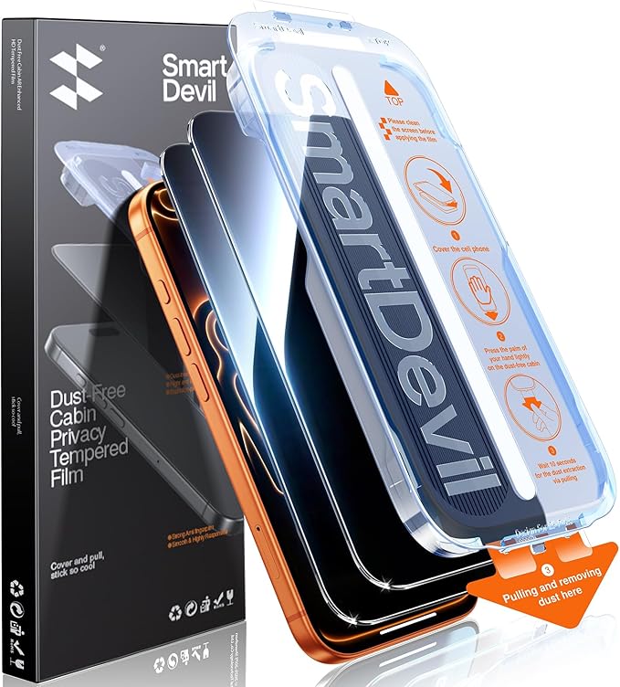 SMARTDEVIL 2PACK for iPhone 17 Pro Privacy Screen Protector Shatterproof Tempered Glass [True 28°Anti Spy] [9H Hardness] [Auto Dust-Elimination Install], [Bubble Free]