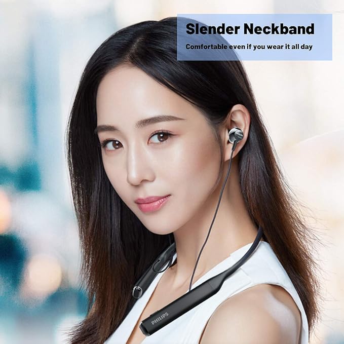 Philips Bluetooth Neckband Headphones, Wireless Earbuds IPX5 Waterproof Sport Earphones, Lightweight, Deep Bass with Vibration Call Alert Neckband