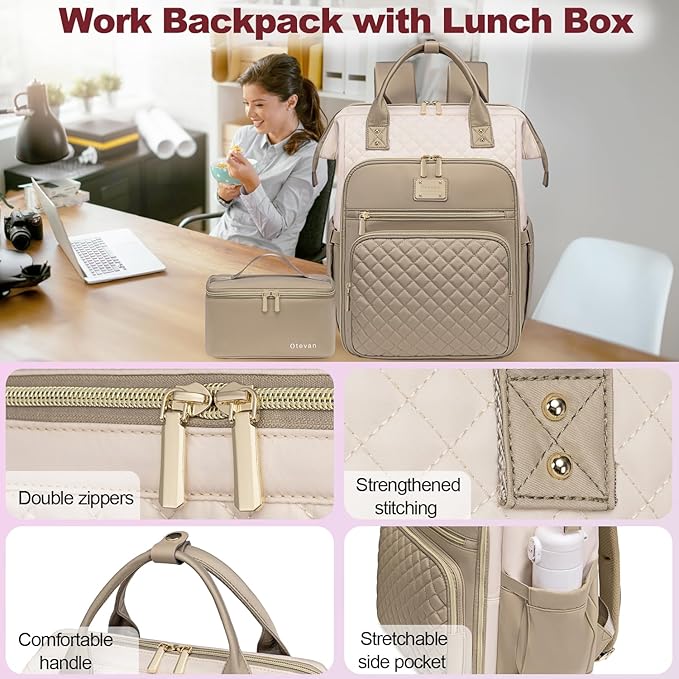 Lunch Backpack for Women, 15.6 inch Laptop Backpacks for Womens, Work Backpacks with Lunchbox,Insulated Back pack Cooler,Teacher Nurse Travel Backpack for Women