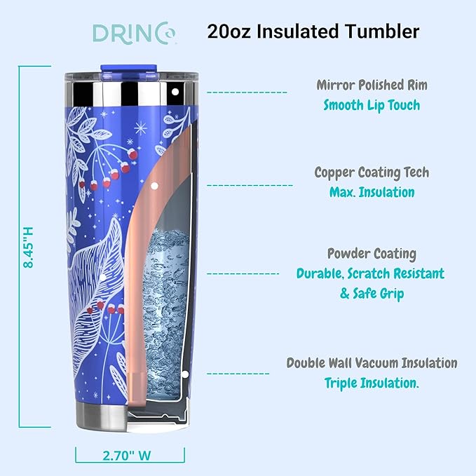 Drinco - 20 oz Stainless Steel Tumbler | Double Walled Vacuum Insulated Mug With Lid, 2 Straws, For Hot & Cold Drinks (20oz Nampa, 20oz)
