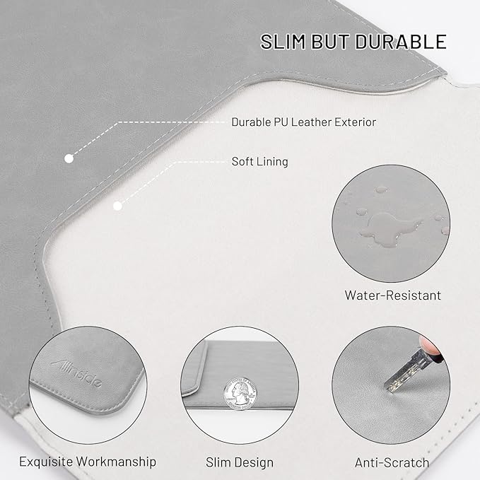Allinside 15-16 inch Laptop Sleeve Case Compatible with MacBook Air 15 2023-2025/MacBook Pro 16 2021-2024, Waterproof PU Leather Laptop Sleeve Bag Protective Vertical Case Cover, Gray