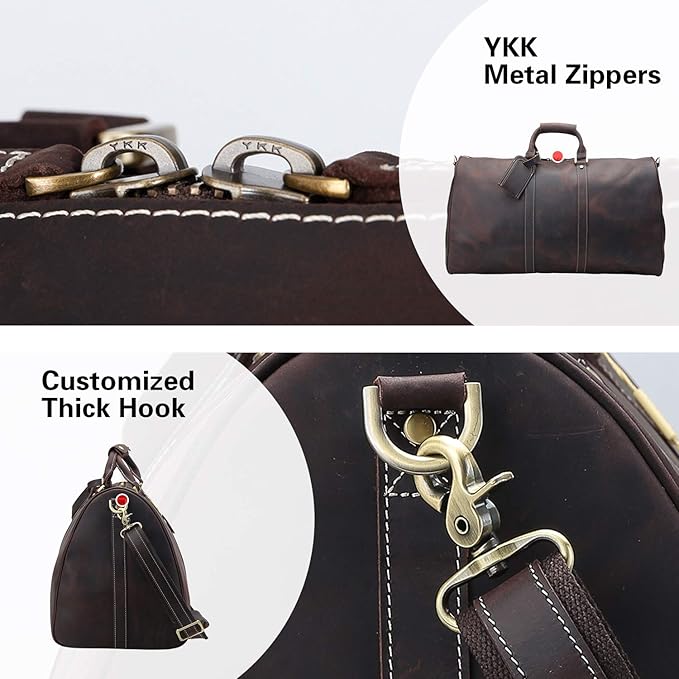 Polare 23'' Classic Full Grain Leather Travel Duffel Weekender Bag Overnight Duffle Bag For Men