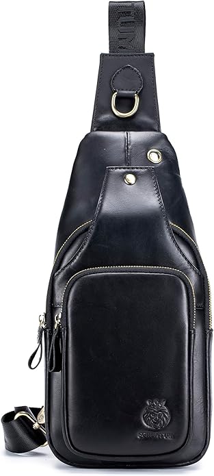 LUKZIJAES Genuine Leather Sling Bag for Men