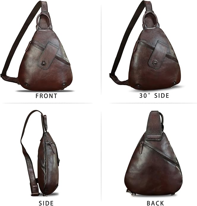 Genuine Leather Sling Bag for Men and Women Classical Real Leather Sling Backpack Purse Crossbody Bag for iPad Pro 11 inch