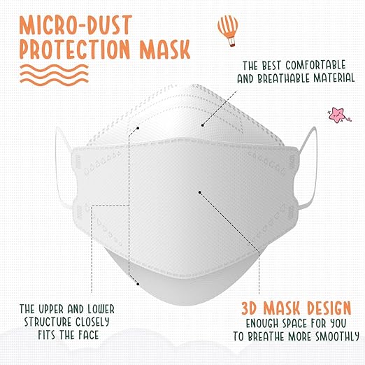 LEVENIS Kids Face Masks for Children 50 Pack, Breathable Comfortable and Disposable Mask, White