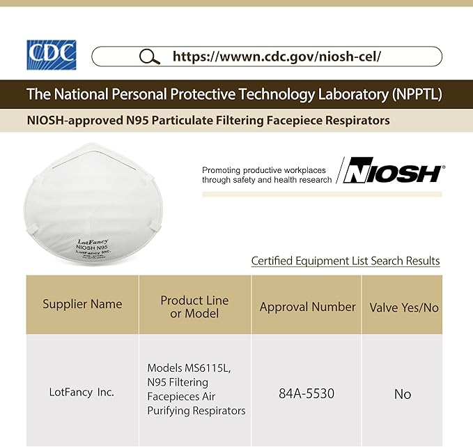 NIOSH N95 Mask, 20PCS Particulate Respirator, Disposable Face Mask, Against Dust, Air Pollution, Particle, Smoke, Safety Mask for Welding, Woodworking, Cleaning, Construction