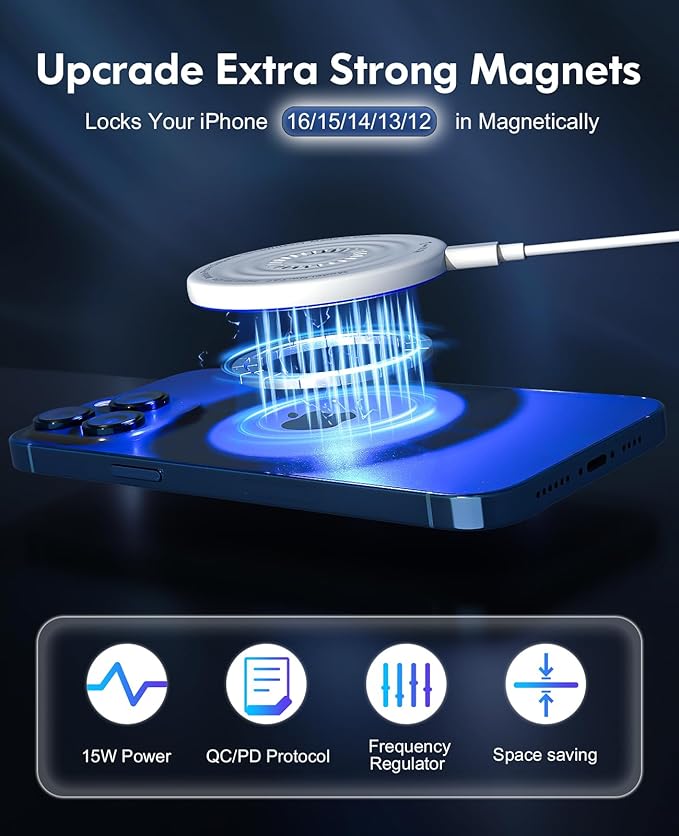 MagSafe Charger 2 Pack 15W Magnetic Wireless Charger Fast Charging Pad with 20W Adapter and 6FT Cables for iPhone 17/16/15/14/13/12 Series/AirPods 3/2/Pro Apple MagSafe Chargers for Travel/Office