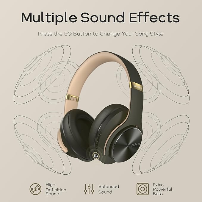 DOQAUS Bluetooth Headphones Over Ear, 90H Playtime Wireless, 3 EQ Modes, HiFi Audio & Deep Bass, ENC Noise Isolating Mic, Soft Earpads for Phone/PC