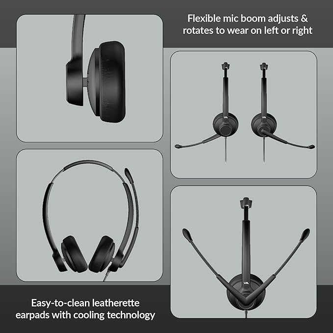 Cyber Acoustics USB-C Headset With AI Noise Cancelation (AC-304C) - Microphone Eliminates Background Noise in Offices, Homes or Any Environment, Black