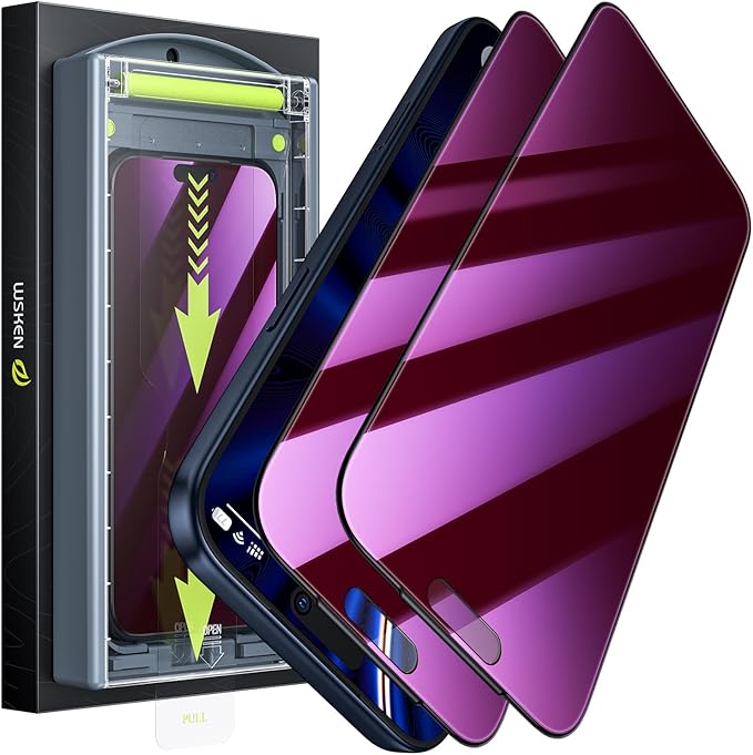 WSKEN for iPhone 17 Pro Privacy Screen Protector - Purple Gradient Anti Blue Light Eye Protection [Auto-Dust Removal] Shatterproof Tempered Glass Screen Protector 17 Pro, 2 Pack