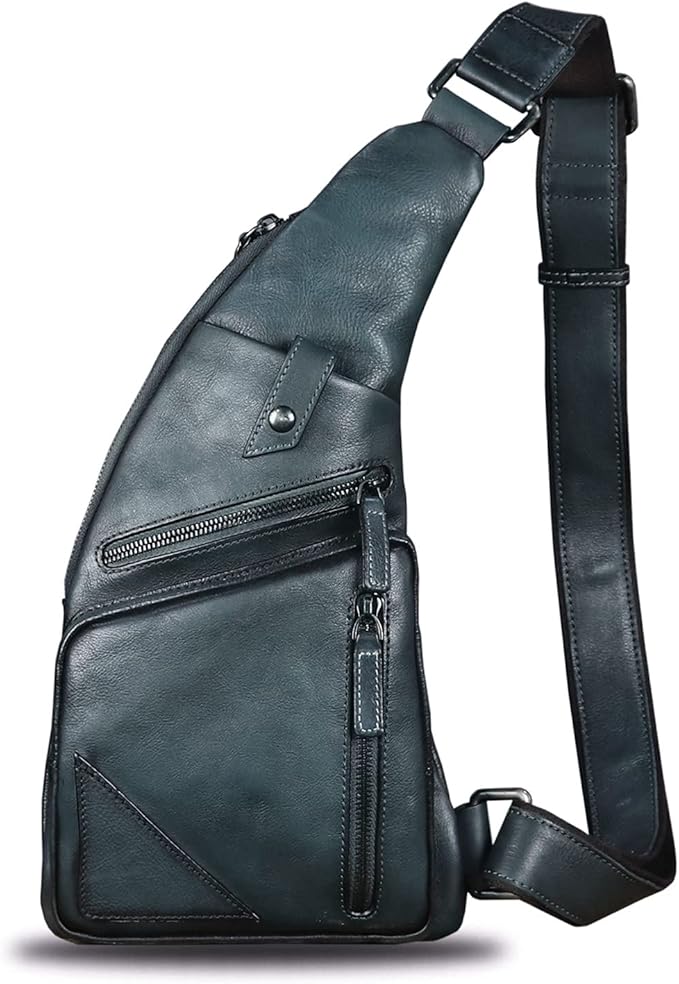 Genuine Leather Sling Bag for Men Vintage Handmade Crossbody Daypack Hiking Backpack Retro Crossbody Shoulder Bags (Grey)