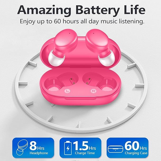 MOZOTER S8 Mini Wireless Earbuds Bluetooth 5.3 in Ear Light-Weight Headphones,60Hrs Playtime Ear Buds with Charging Case,Bluetooth Headsets,Premium Sound with Deep Bass for Sport-Barbiee Pink