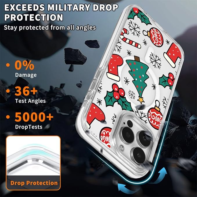 DAIZAG Case for iPhone 15, [Compatible with MagSafe],Phone Case for Women Girls Magnetic Clear Cover,Christmas Tree Socks Red