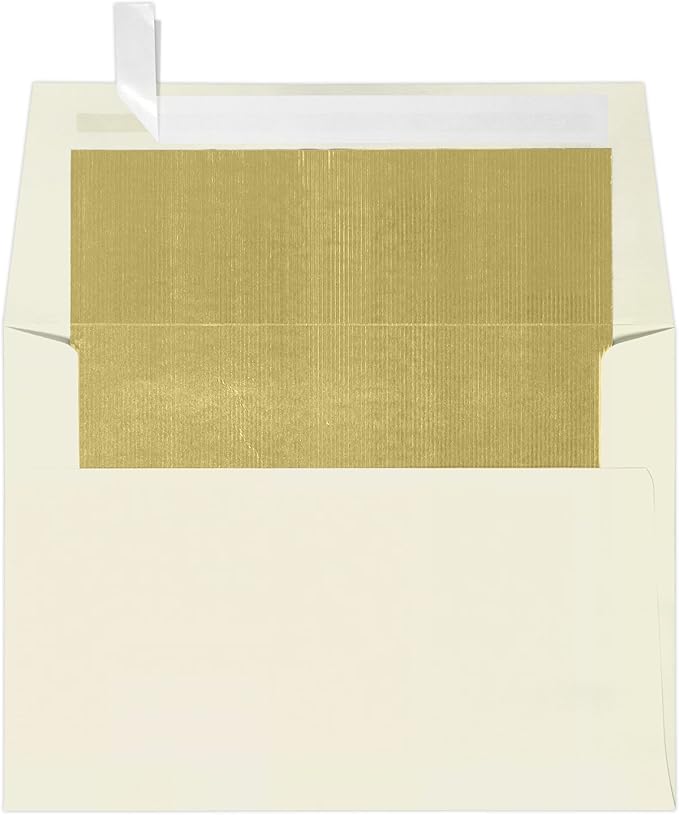 LUXPaper A6 Foil Lined Invitation Envelopes | Peel & Press | 4 3/4" x 6 1/2" | Natural w/Gold LUX Lining | 70lb. Text | 50 Qty