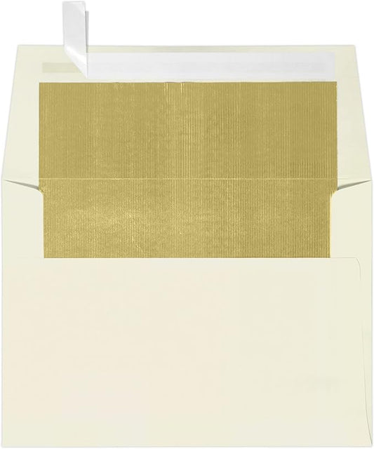 LUXPaper A6 Foil Lined Invitation Envelopes | Peel & Press | 4 3/4" x 6 1/2" | Natural w/Gold LUX Lining | 70lb. Text | 50 Qty