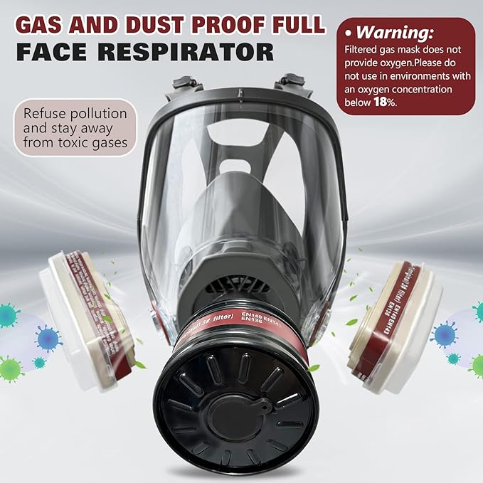 Gas Mask Survival Nuclear and Chemical, Respirator with Filters for Asbestos, Fume, Resin, Painting and Dust