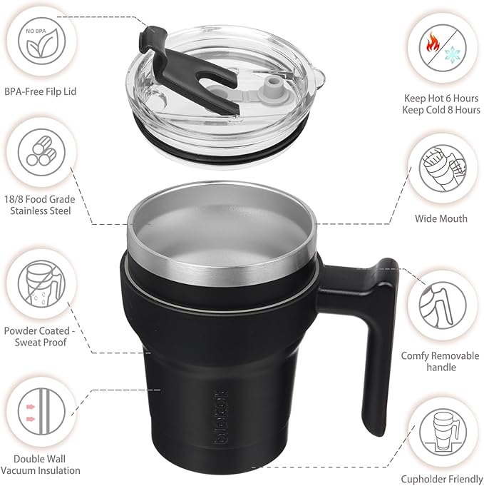 BJPKPK Tumbler With Handle 10 oz Stainless Steel Double Wall Insulated Tumbler Cups With Lid And Straw,Black
