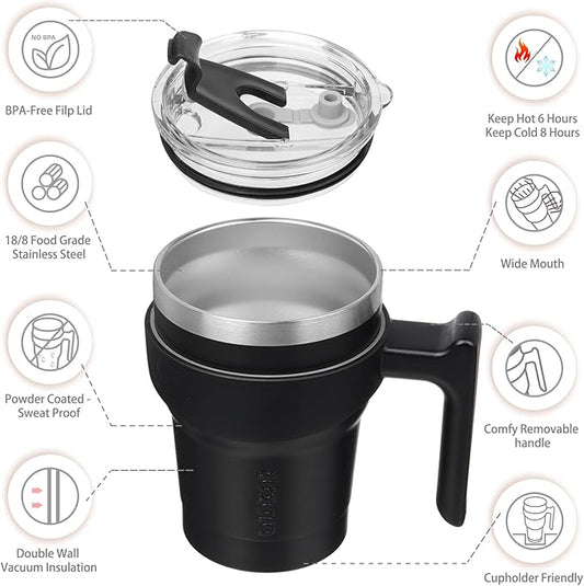 BJPKPK Tumbler With Handle 10 oz Stainless Steel Double Wall Insulated Tumbler Cups With Lid And Straw,Black